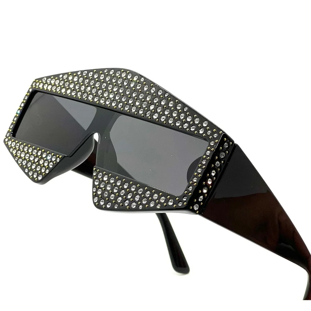 Men Rhinestone Diamond Studded Geometric Sunglasses Fashion Party Eyewear Lentes